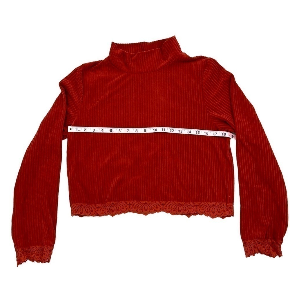 Chocolate Ribbed Lace Mock Neck Top Large - Picture 13 of 13